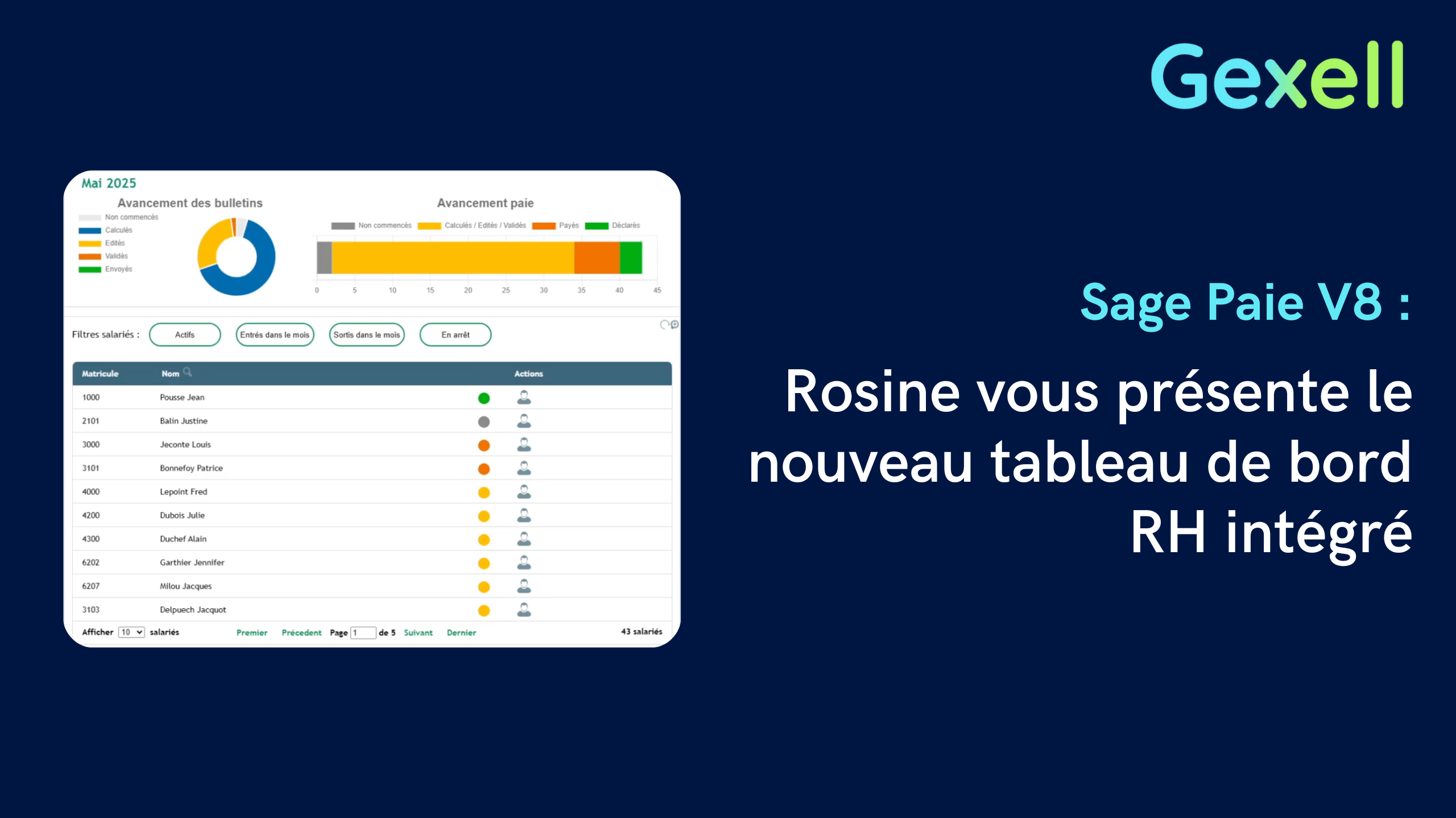 Sage Paie V8 Rosine vous présente le nouveau tableau de bord RH intégré